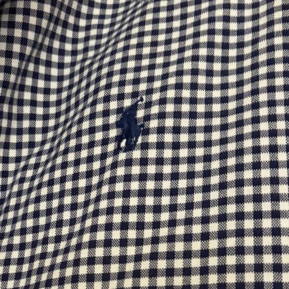 Men’s Polo Ralph Lauren Navy Blue White Mini Check Button-Down Shirt Size XL TG - Picture 2 of 3